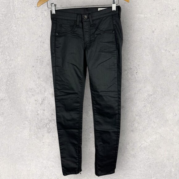 Rag & Bone Ankle Zip Coated Skinny Jeans Womens Size 25 Stretch Denim Mid Rise - Picture 2 of 15